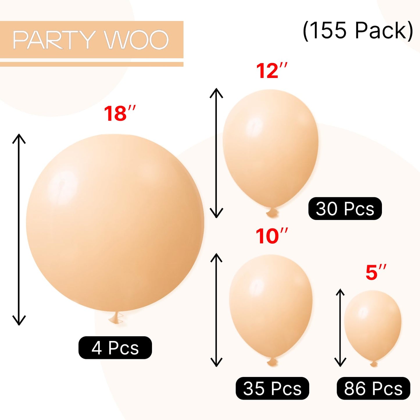 PartyWoo Nude Balloons 155pcs Different Sizes of 18 12 10 5 Inch Apricot Boho Fall Neutral Balloon Arch Kit Garland for Graduation Birthday Boy Baby Shower Theme Party Decorations Brown-F05