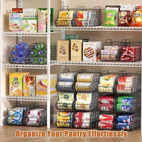 Sonyabecca 4-Pack Stackable Can Rack Organizer for Kitchen Pantry, Black