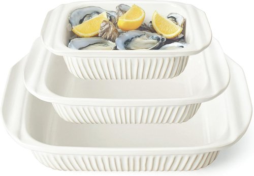Artena Casserole Dishes - Ceramic Baking Dish Set of 3 | Large Lasagna Pan with Handles - White