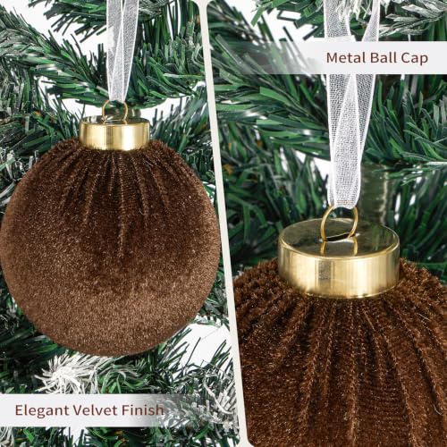 Fashlits Brown Velvet Christmas Tree Ornaments Set - 15 Pack, 3.15 Inch