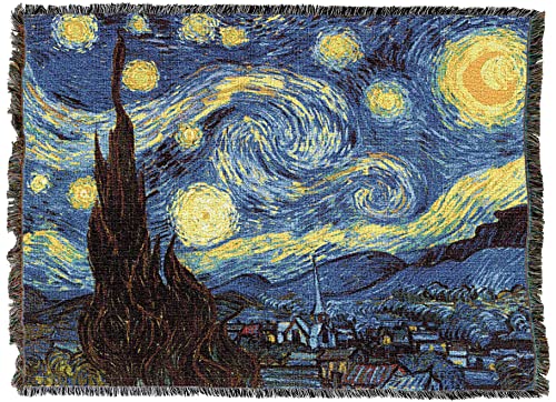 Starry Night XL Cotton Woven Blanket by Vincent Van Gogh - 82x62 inches, Made in USA