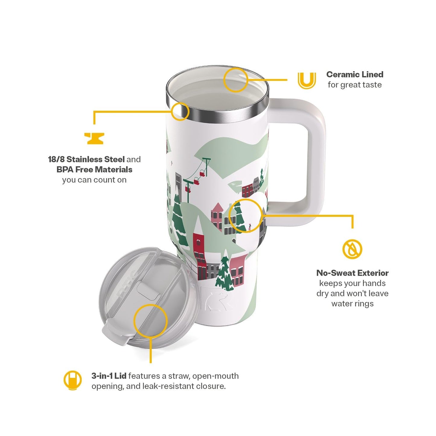 RTIC Road Trip Tumbler Double-Walled Insulated Stainless Steel Portable Travel Coffee Mug Cup with Lid, Handle and Straw