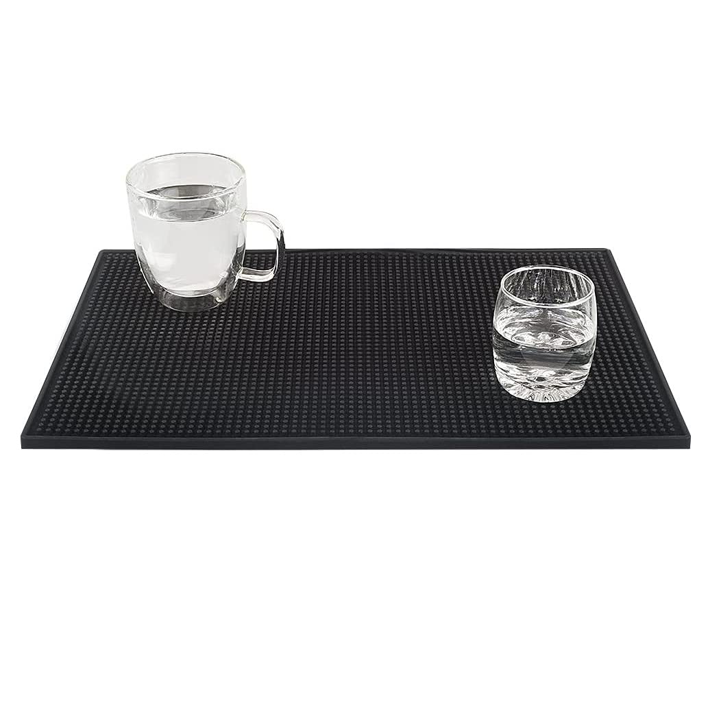 Tebery 2 Pack Black Bar Mat, 18" x 12" Rubber Dish Drying Mat for Countertop, Non Slip Cocktail Service Spill Mats for Bartending, Coffee Bar Mats Accessories for Home Kitchen