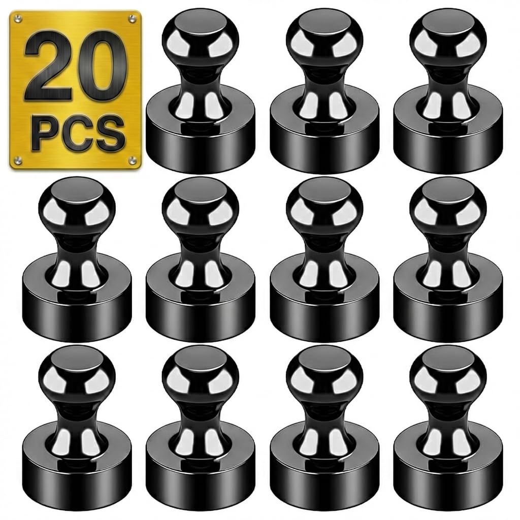 Tiergrade Metallic Magnets, Refrigerator Magnets, 20 Pack Black Magnetic Push Pins, Strong Fridge Magnets, Multi-use Whiteboard Magnets Perfect for Kitchen Office Classroom
