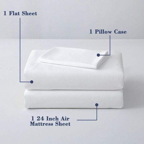 Air Mattress Sheet Set - Soft & Breathable Deep Pocket Fitted Sheets for 16-24 Inch Air Beds | Twin Size, White