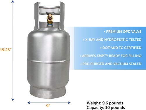 Flame King 10LB Aluminum Propane Tank - Lightweight, Corrosion-Resistant Design for Grills & Outdoor Use