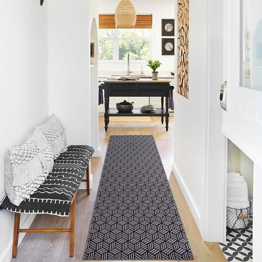 Area Rug Non Slip, 3FT x 5FT Hallway Washable Runner Rug Indoor Outdoor Rubber Back Carpet Mat for Kitchen Entryway Laundry Room Foyer Balcony Living Room, Black and White