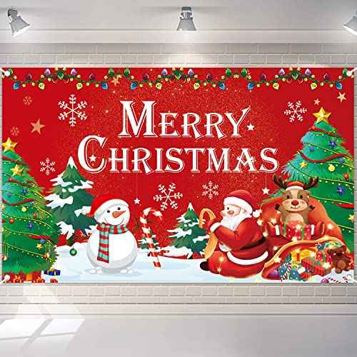 Merry Christmas Banner, Santa Claus Snowman Backdrop for Christmas Decorations, Christmas Backdrops for Photography