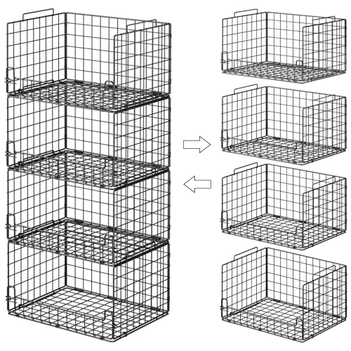 Black 4-Tier Stackable Closet Organizer Bins - Foldable Metal Storage Shelves