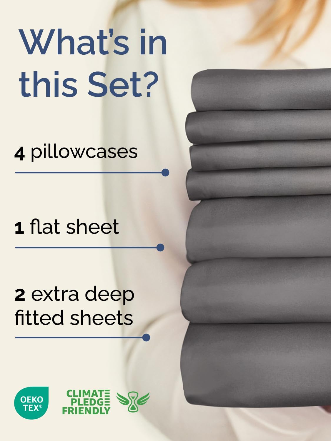 Skiennix Extra Deep Split King Sheet Set - 7 Piece Breathable Cooling Bedding - Soft Wrinkle-Free Dark Grey