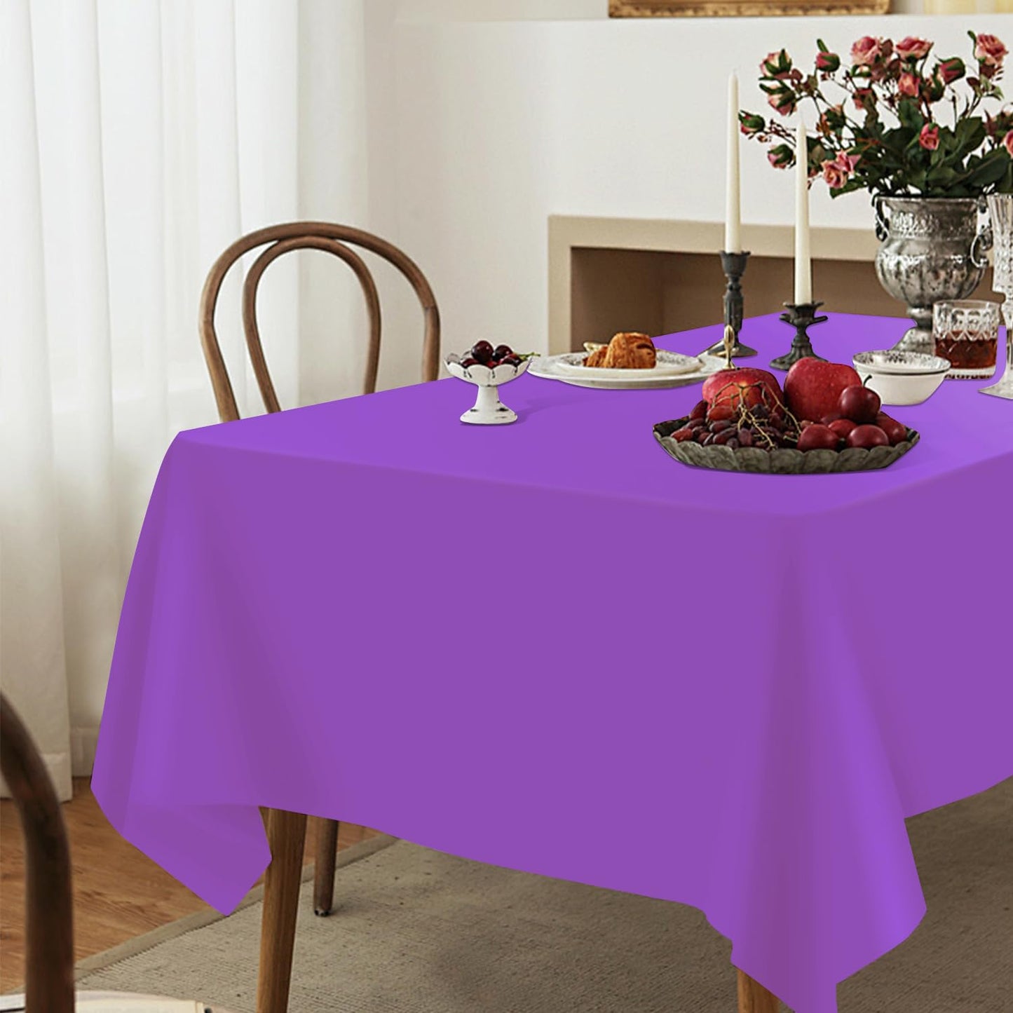 YSYJ 3 Pack Purple Plastic Tablecloth Disposable Rectangular Table Cloth 54 x 108 Inch Table Cover for Parties