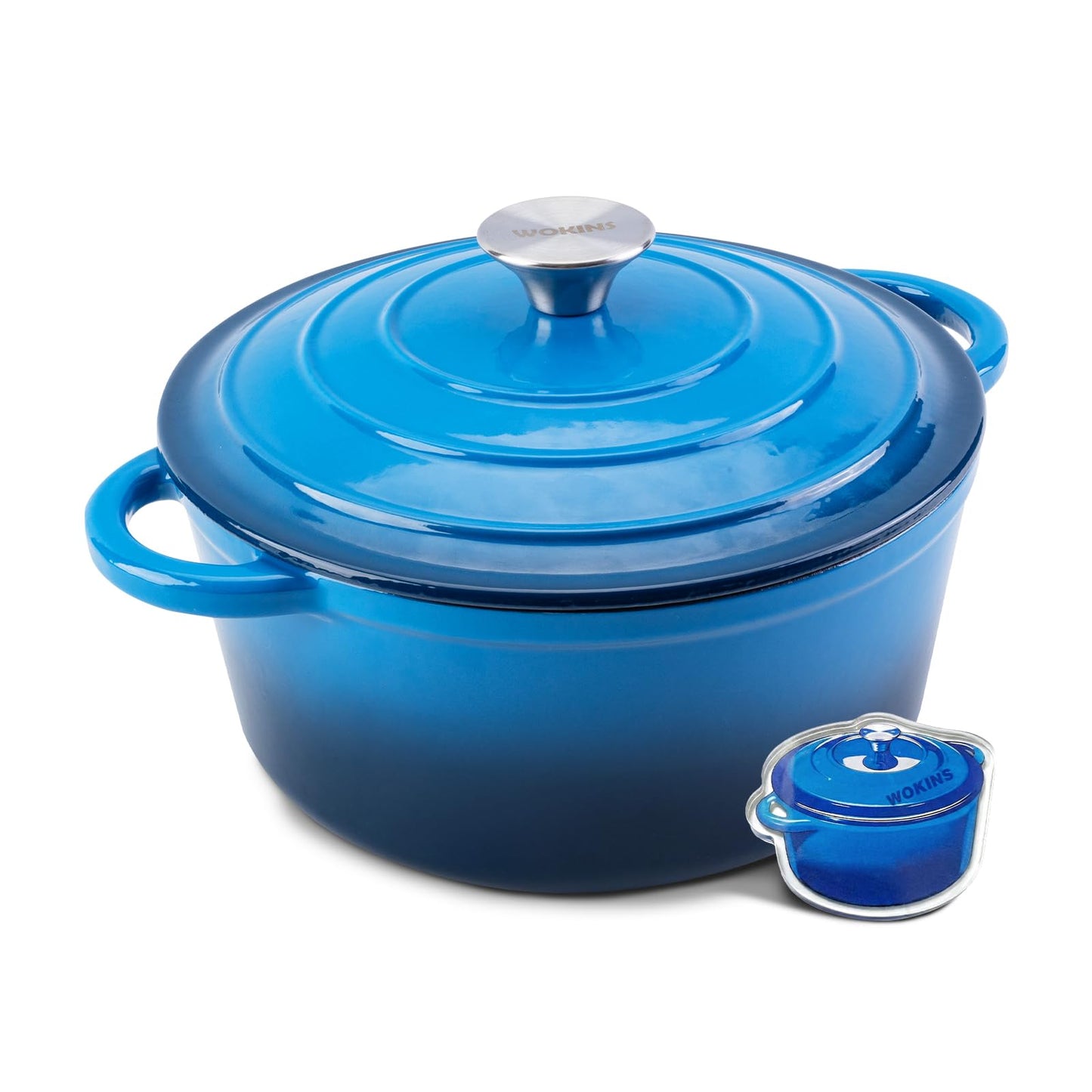 WOKINS Enameled Cast Iron Dutch Oven - 7QT Pot with Lid,Oven Safe to 500°F,Heavy-Duty Cookware for Sourdough Bread Baking,Braising,Stews,Roasting blue