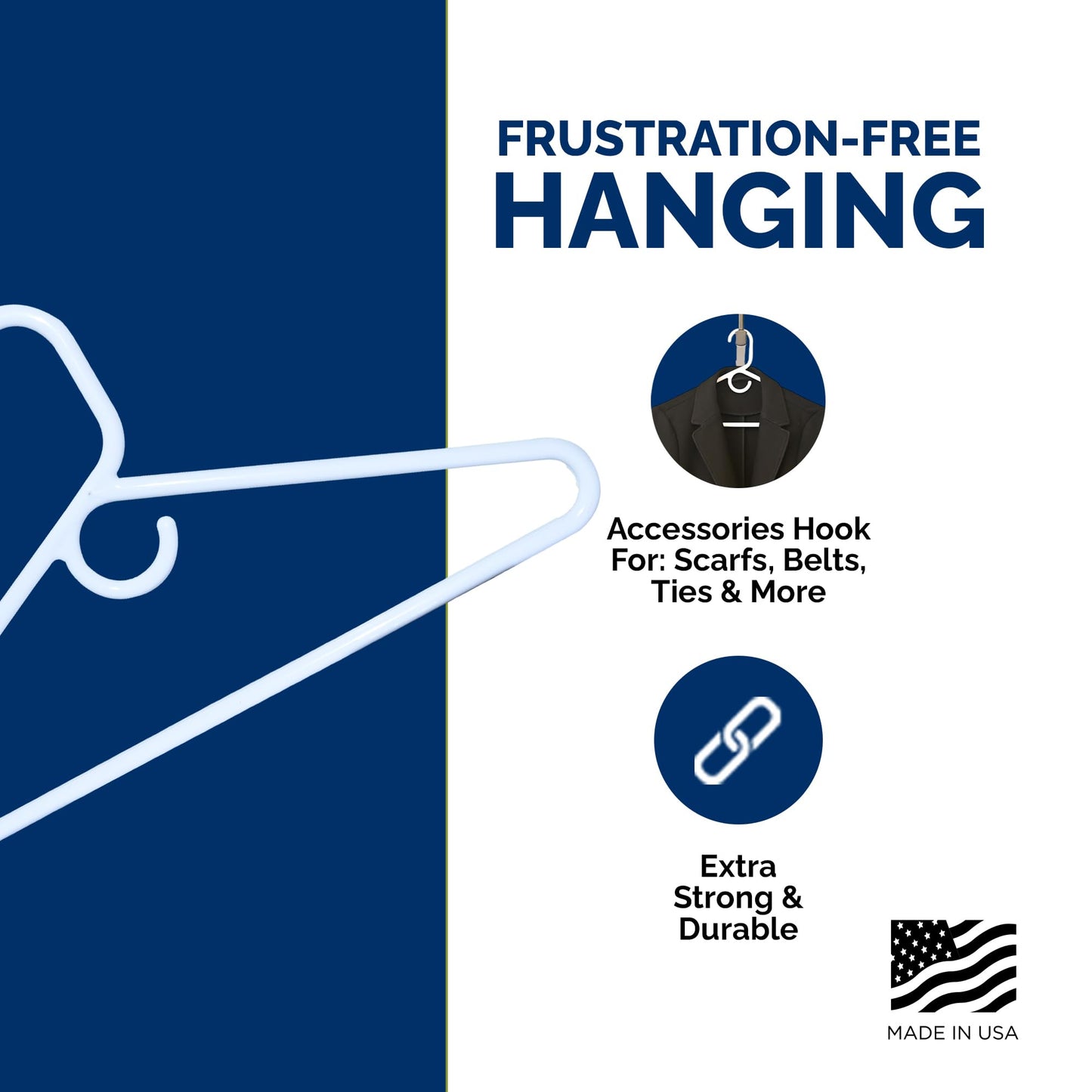 Ultra Heavy Duty Plastic Hangers, Made in USA, White Heavy Weight Hanger, Strong Plastic Hanger for Jackets, Pants, and Shirts, 28 Pack