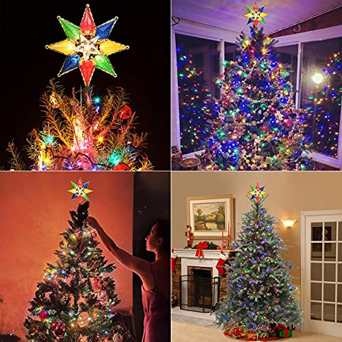 Brizled Multicolor Lighted 8-Inch Double-Sided Christmas Star Tree Topper with Warm Lights