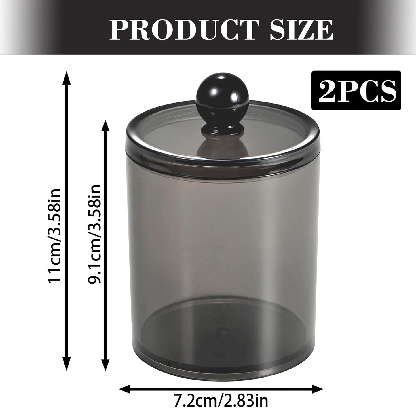 Regine Switzerland Cotton Buds Dispenser - Clear Black Round Holder | 10 oz Apothecary Jar Set for Storage