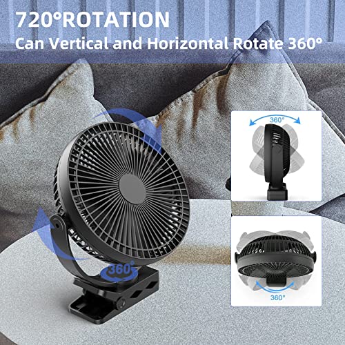 Dorobeen Black 8-Inch Rechargeable Clip & Desk Fan, Portable Quiet Personal Fan