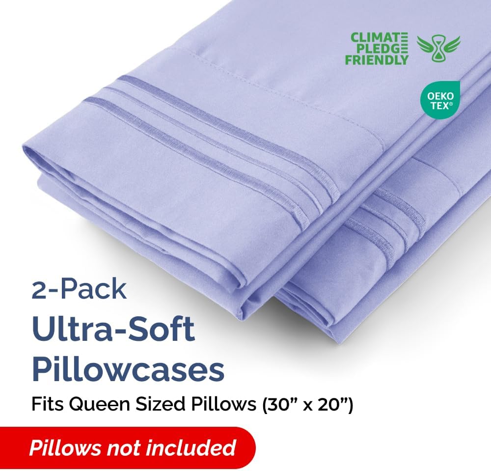 Queen Pillow Cases by Ultra Soft - Hotel Quality, Wrinkle-Free & Stain Resistant - 2 Piece Set in Lavender