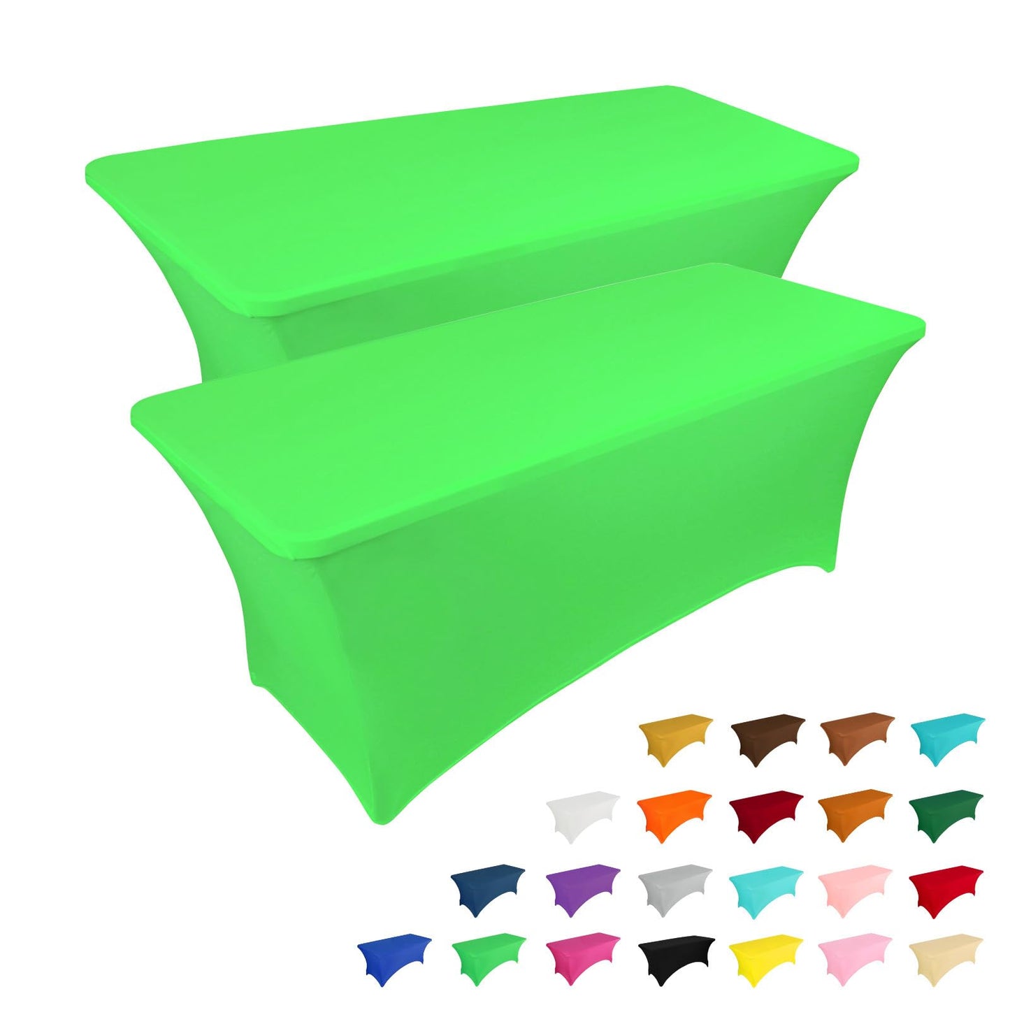 IVAPUPU 2 Pack 6FT Table Cloth for Rectangular Fitted Events Stretch Green Washable Table Cover Spandex Tablecloth Protector for Party, Wedding, Cocktail, Banquet, Festival