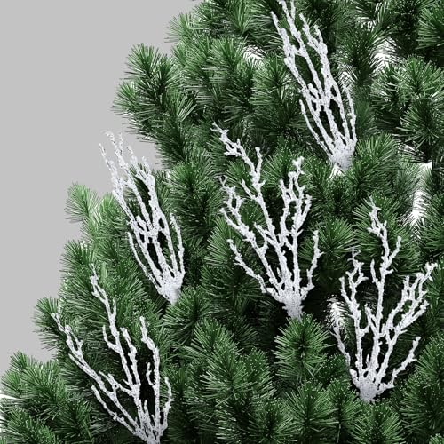 Giegxin 12 Pack 16-Inch White Snowy Christmas Tree Branch Picks