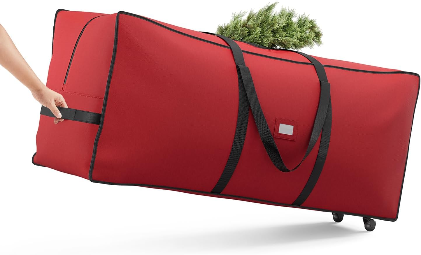 SONGMICS Christmas Tree Storage Bag - Rolling Design with Wheels, Adjustable Handles, 7.5 ft Capacity, Cherry Red