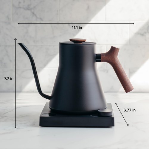Fellow Stagg EKG Electric Gooseneck Kettle - Pour-Over Coffee and Tea Kettle - Stainless Steel Water Boiler - Quick Heating for Boiling Water - Matte Black With Walnut Handle