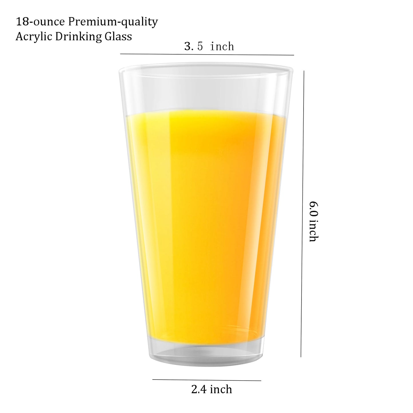 WEXINHAO Clear Drinking Glasses - Unbreakable Acrylic Glasses Drinkware 18 oz set of 6 - BPA Free Dishwasher Safe Reusable Plastic Cups for Kitchen Party Outdoor (Look Like Glass)