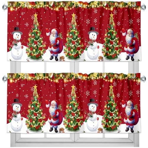 GlikCeil Red Christmas Snowman Santa Window Valance Curtains - 2 Pack