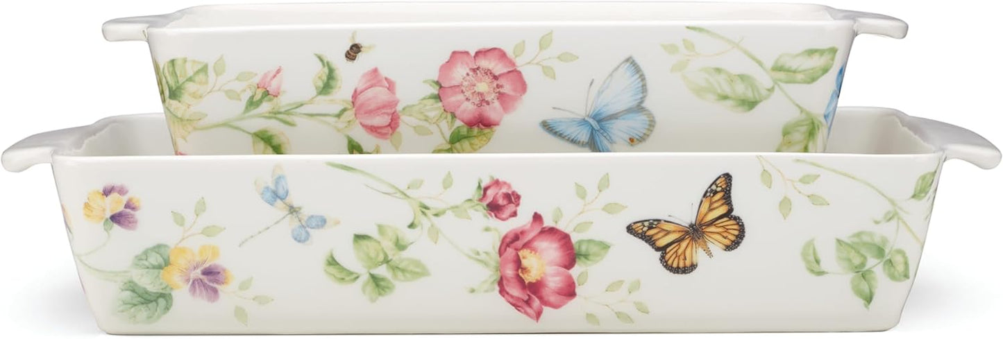 Lenox Butterfly Meadow Rectangular Baker Set - 2-Piece, 9.7-Inch, Colorful Floral Design
