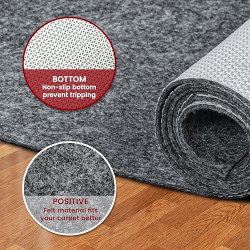 8x10 ft Waterproof Rug Pad - 1/4 Inch Thick Non-Slip Felt Carpet Cushion