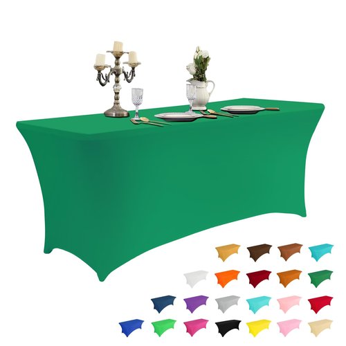 IVAPUPU 1 Pack 8FT Table Cloth for Rectangular Fitted Events Stretch Emerald Green Table Covers Washable Cover Spandex Tablecloth Protector for Party, Wedding, Cocktail, Banquet, Festival