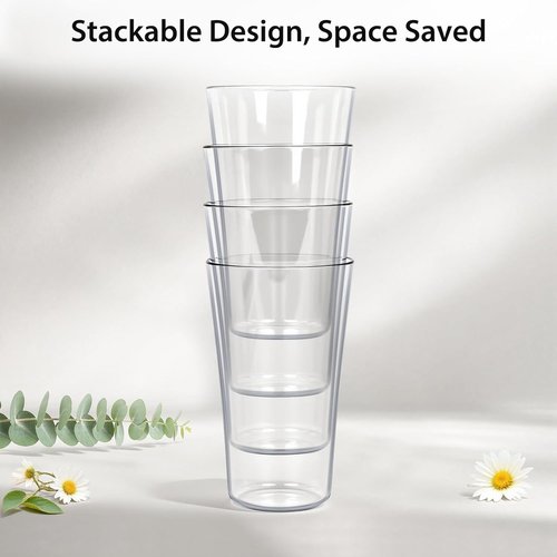 Freshmage Unbreakable Drinking Glasses - 20oz BPA-Free Shatter-Proof Tumblers | Set of 8, Clear, Stackable