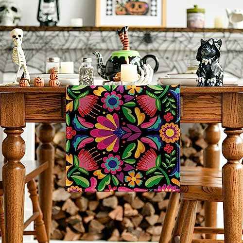 Artoid Mode Floral Dia De Los Muertos Serape Fiesta Mexican Table Runner, Mexico Day of The Dead Kitchen Dining Table Decoration for Home Party Decor 13x36 Inch