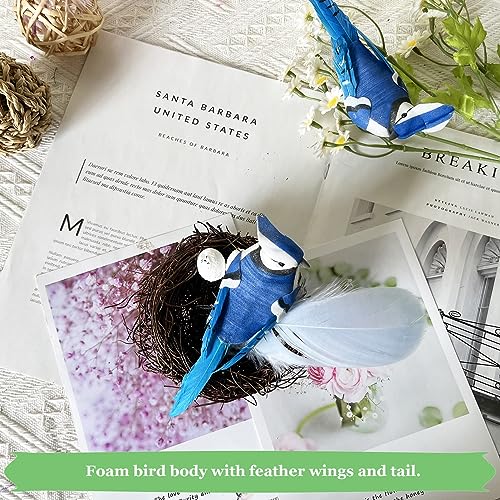 LWINGFLYER 2PCS Realistic Blue Jay Birds 5.5Inch Artificial Foam Feather Bird for Christmas Tree Ornaments Wreath Crafts Flower Arrangements Home Party Decor