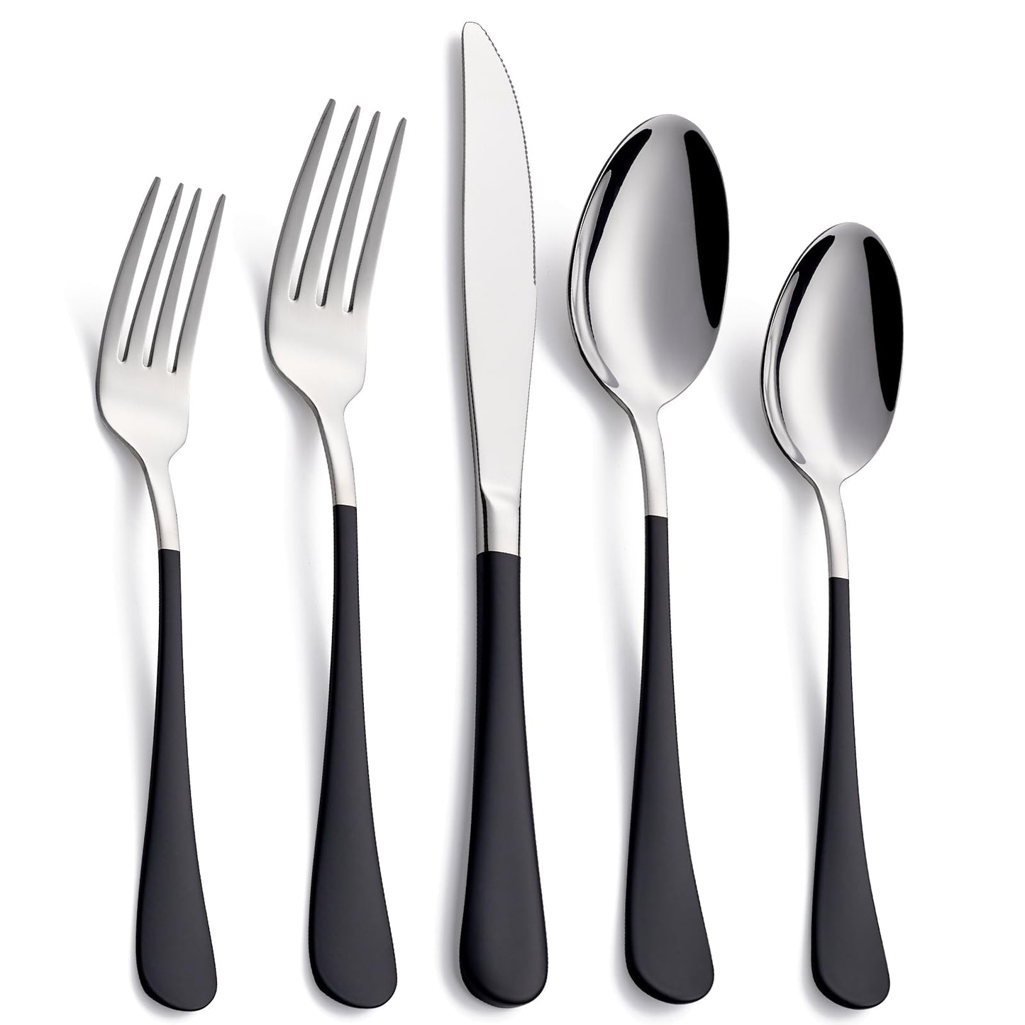 Moxinox 20-Piece Black Silverware Set, 18/0 Stainless Steel Black Handle Flatware Set, Service for 4, Modern Cutlery Set Includes Dinner Knives Forks Spoons, Mirror Polished, Dishwasher Safe