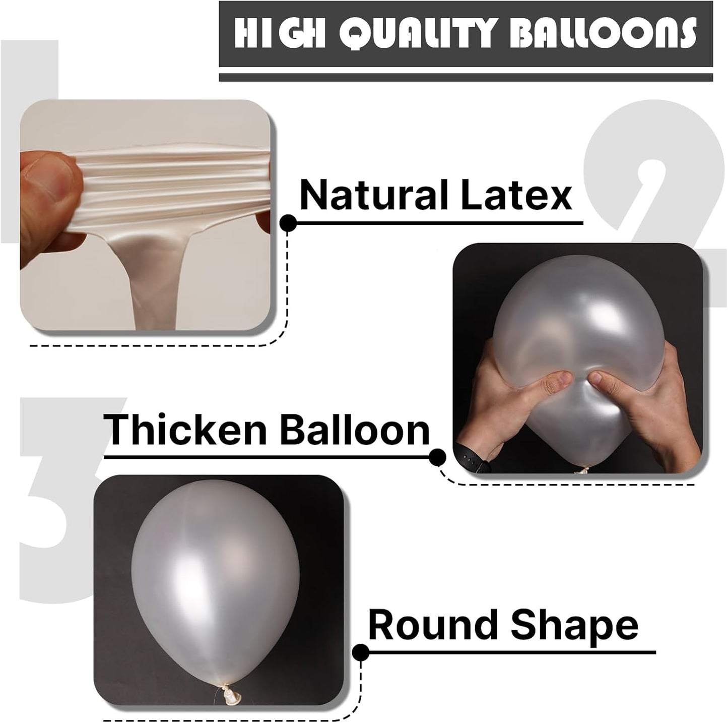 PartyWoo Pearl White Balloons - 152-Piece Metallic Latex Balloon Arch Kit for Weddings & Celebrations