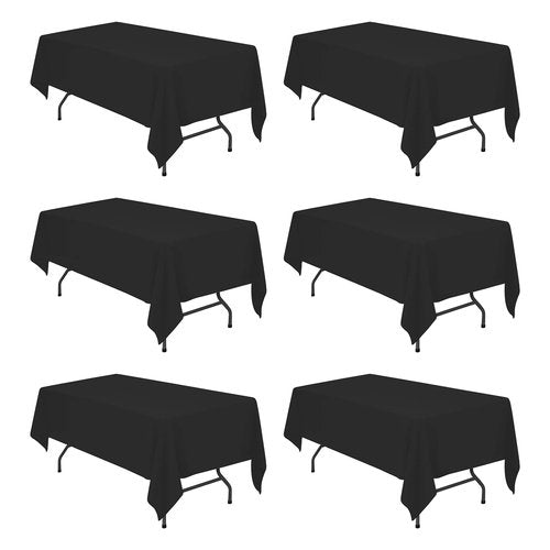 BRILLMAX 6 Pack Black Tablecloths 60 x 102 Inch for 6ft Rectangle Tables - 150 GSM Polyester Fabric, 15" Standard Drop, Water, Stain & Wrinkle Resistant Cloth Cover for Wedding Banquet Dining Buffet