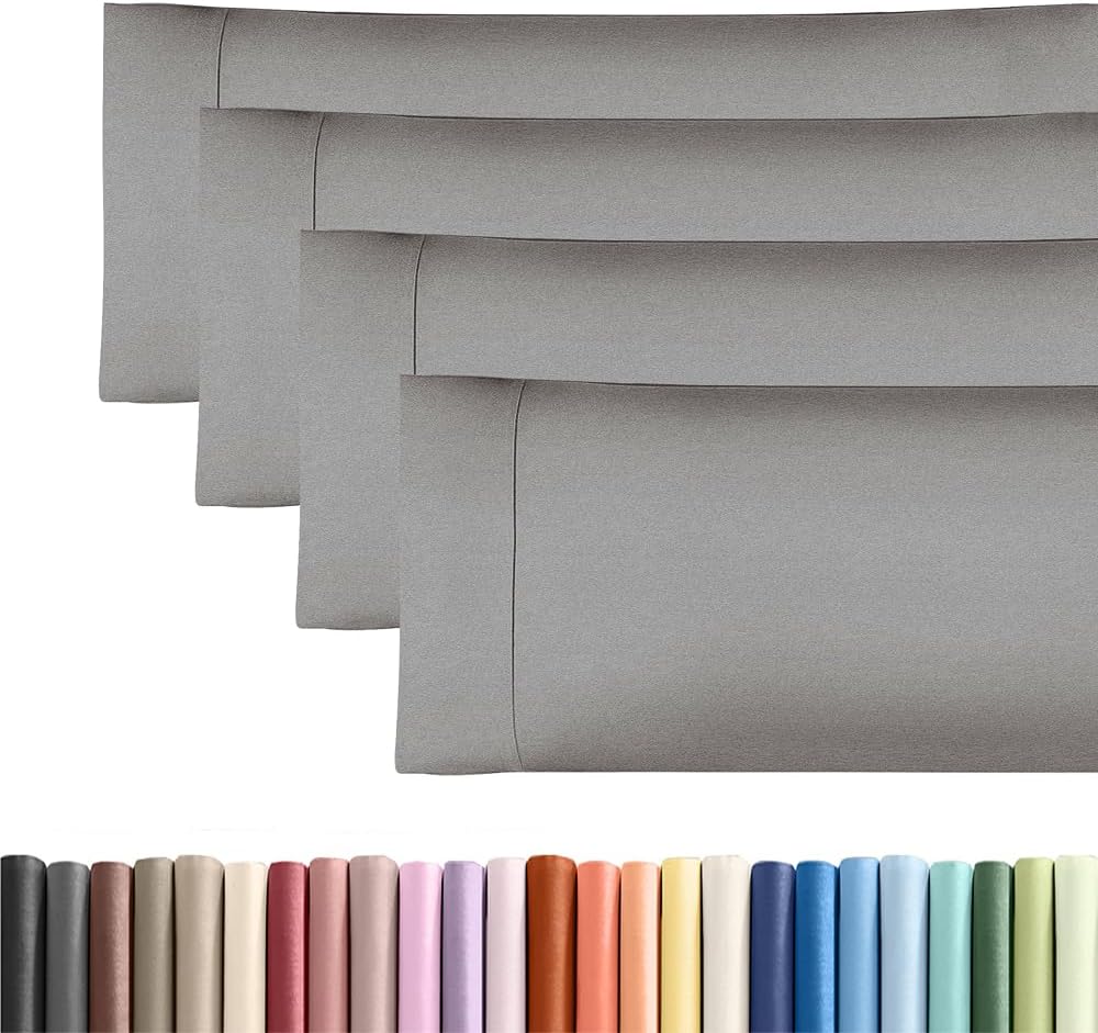 Skiennix Body Pillowcases Set of 4 | 20x54 Long Soft Covers for Side Sleepers - Comfy, Breathable & Fade-Free - Machine Washable in Heathered Grey