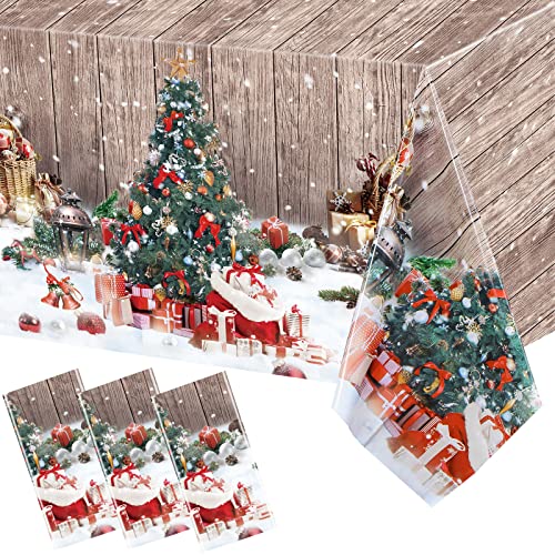 Tiamon 3-Piece Christmas Tablecloth Set, Wood Grain Holiday Decor