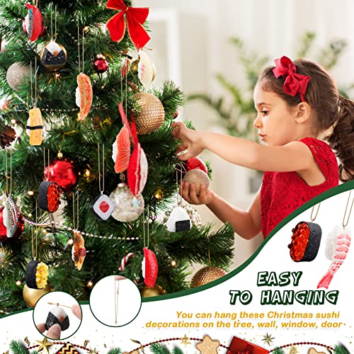 24 Pcs Christmas Sushi Ornaments Set with Gold Ropes Holiday Food Decorations