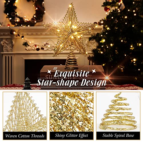 Roylvan 9.84in Christmas Tree Topper Gold with 8 Lighting Modes USB Powered