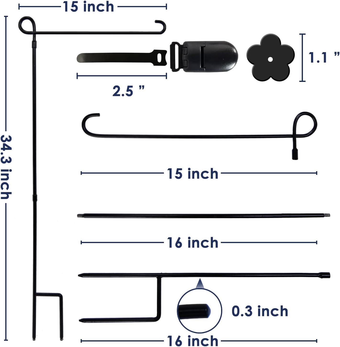 YEAHOME Garden Flag Holder Stand - Weather-Proof Black Metal Flagpole with Tiger Clip & Rubber Stopper
