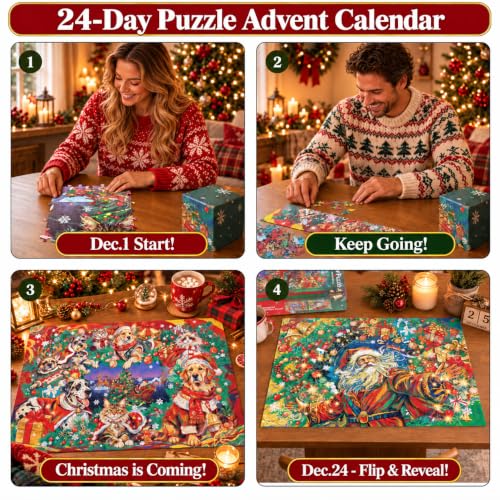 Hipazous 1000-Piece Double-Sided Christmas Advent Puzzle Calendar