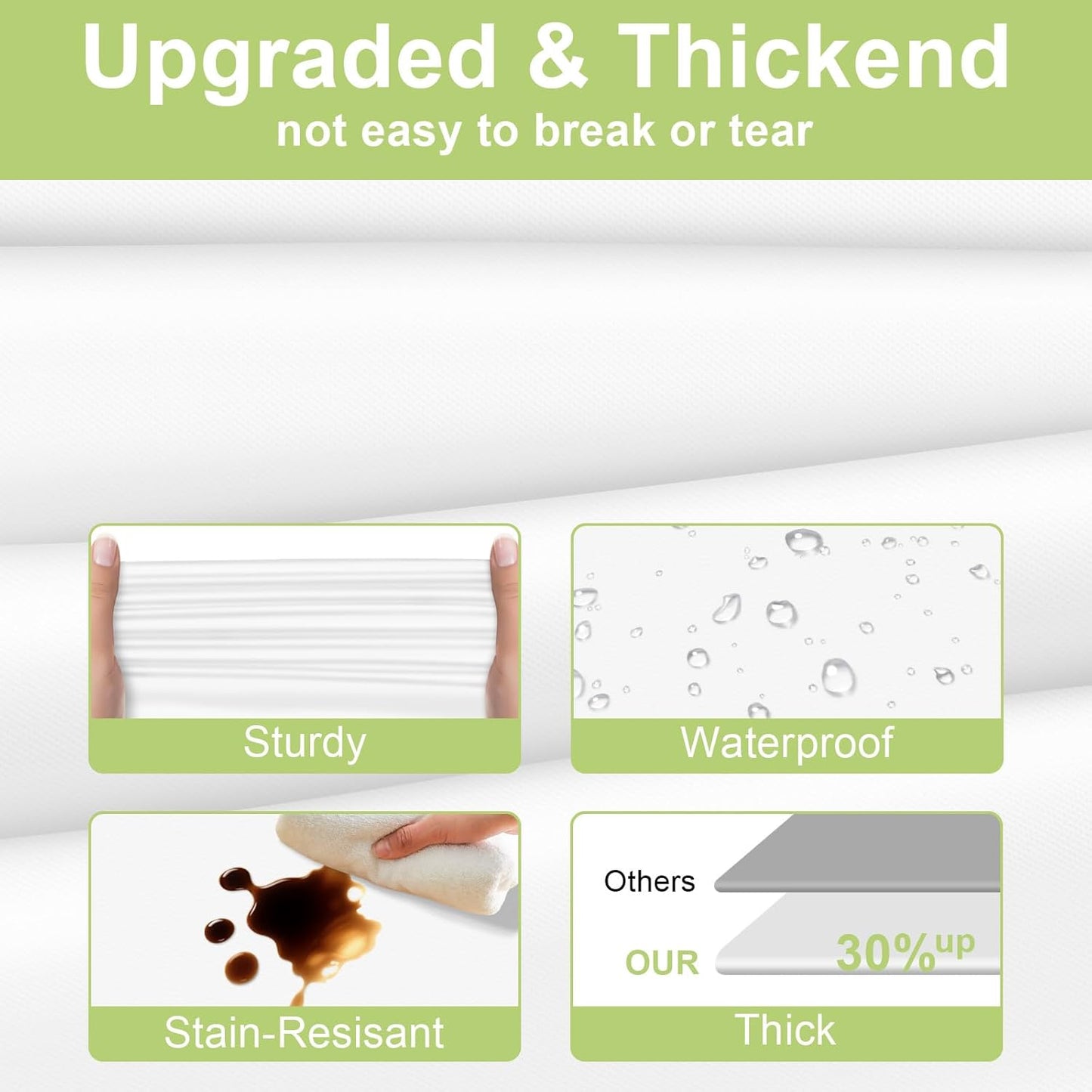 QIKSION Disposable White Plastic Tablecloths - 54 x 108 Inch for Parties, Picnics & Birthdays