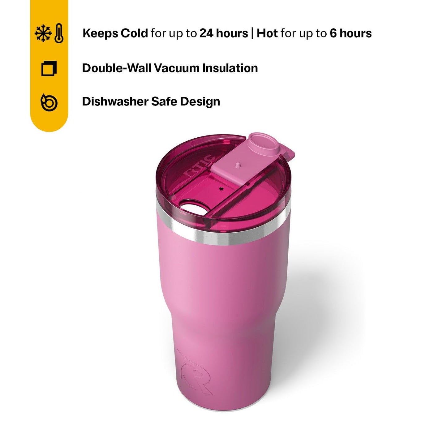 RTIC 30oz Essential Tumbler with Lid, Ceramic Lined, Insulated, Stainless Steel, Metal, Double Wall Vacuum-Insulation, Travel Cup for Iced Coffee, Tea, Hot and Cold Drink, Orchid