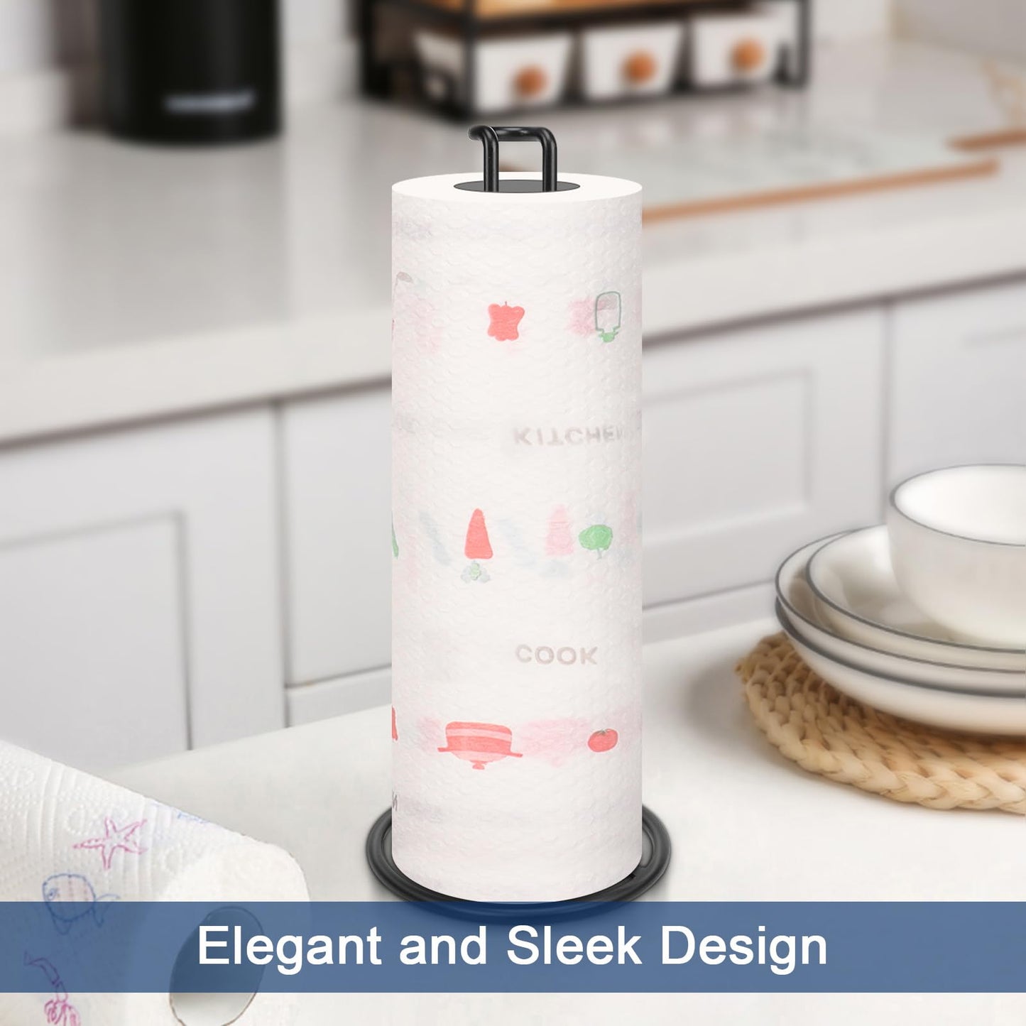 NearMoon Paper Towel Holder, Sturdy Paper Towel Stand Dispenser-All Metal, Standard or Jumbo-Sized for Kitchen Countertop, Farmhouse, Living Room (1 Pack, Matte Black)