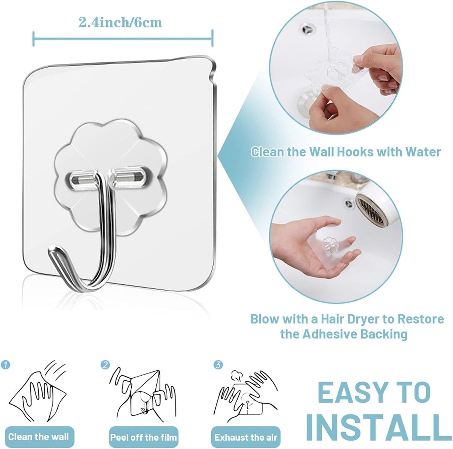 Skiennix Wall Hooks - Heavy Duty Adhesive, 33 lbs Max, Waterproof & Oilproof, 10 Pack
