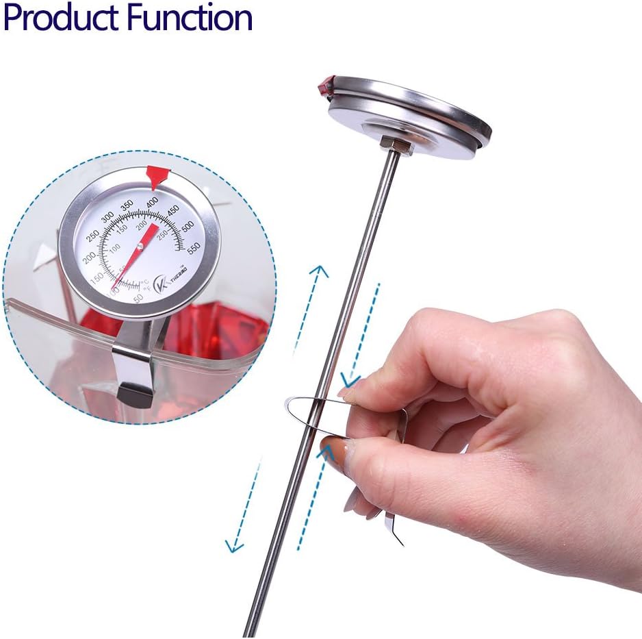 KT THERMO Candy & Deep Fry Thermometer - Instant Read Dial with 12" Stainless Steel Stem | Ideal for Turkey & BBQ Cooking