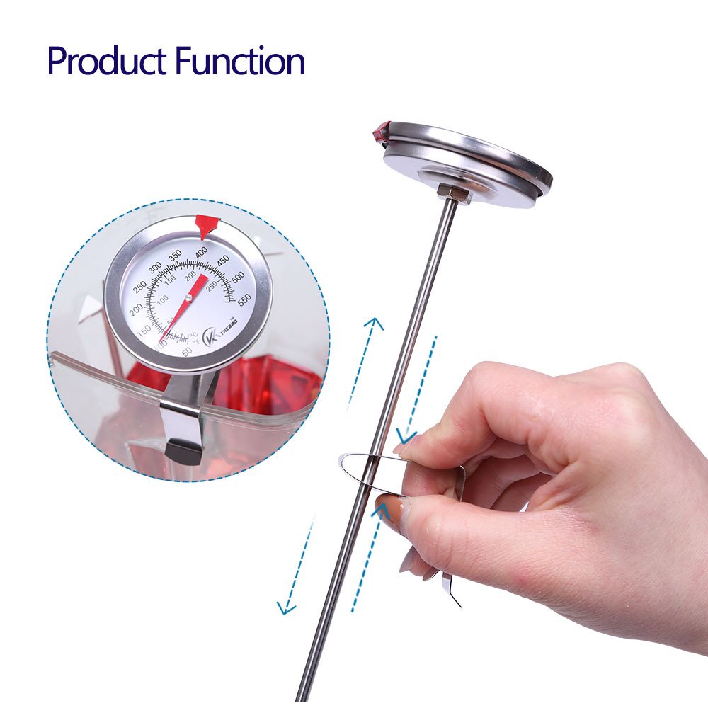 KT THERMO Candy/Deep Fry Thermometer with Instant Read,Dial Thermometer,12" Stainless Steel Stem Meat Cooking Thermometer,Best for Turkey,BBQ,Grill,Analog display