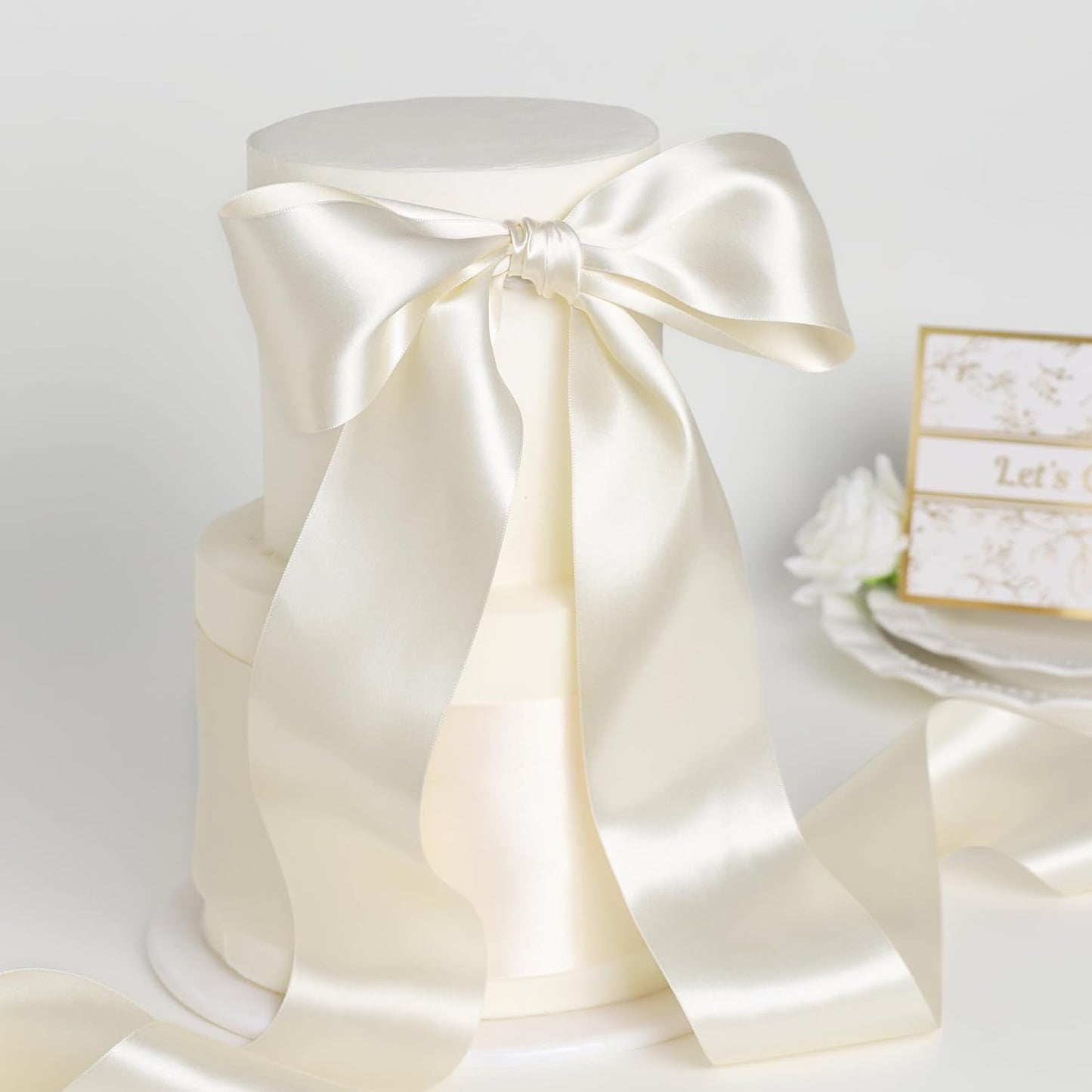 LaRibbons Ivory Satin Ribbon - 3 Inch x 10 Yards | Double-Faced for Bouquets, Gifts & Crafts