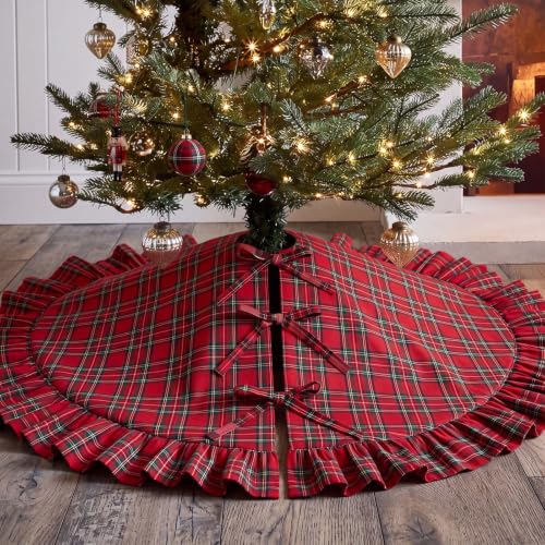 Relaxgiant 48 Inch Plaid Christmas Tree Skirt with Ruffle - Red Green
